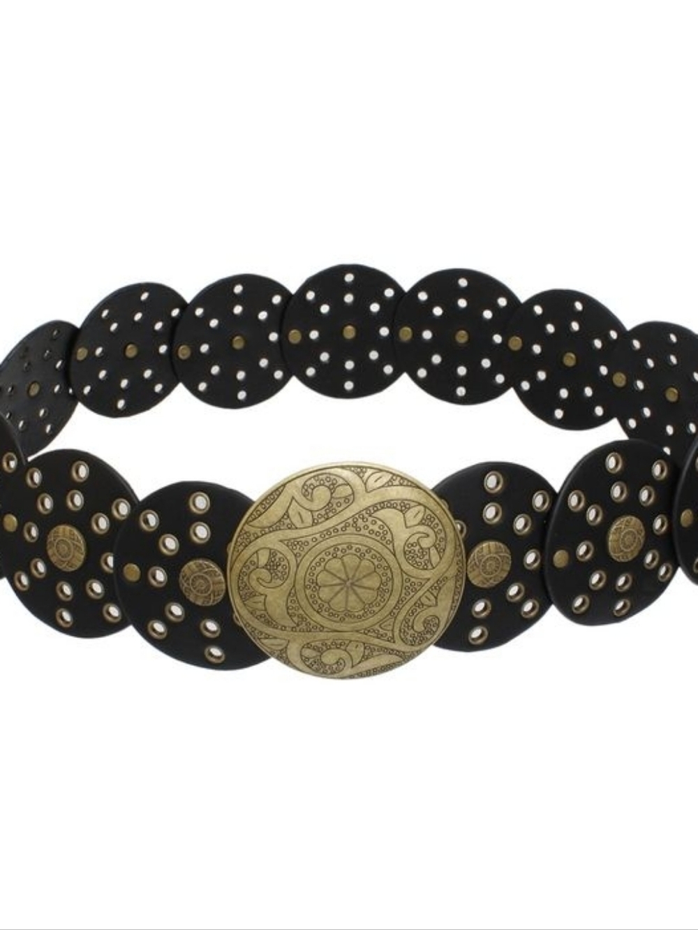 Western Belt Black Circular and Gold Cowboy Chic - Picture 2 of 4